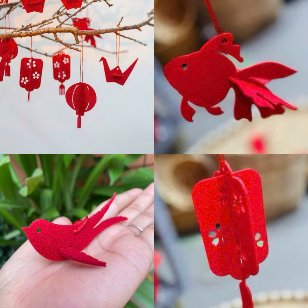 Set 17 Hình Bằng Vải Dạ đỏ Treo Deco không gian trang trí tết -trung thu