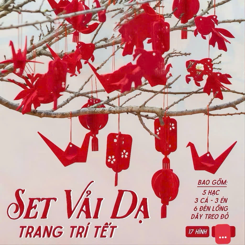 Set 17 Hình Bằng Vải Dạ đỏ Treo Deco không gian trang trí tết -trung thu