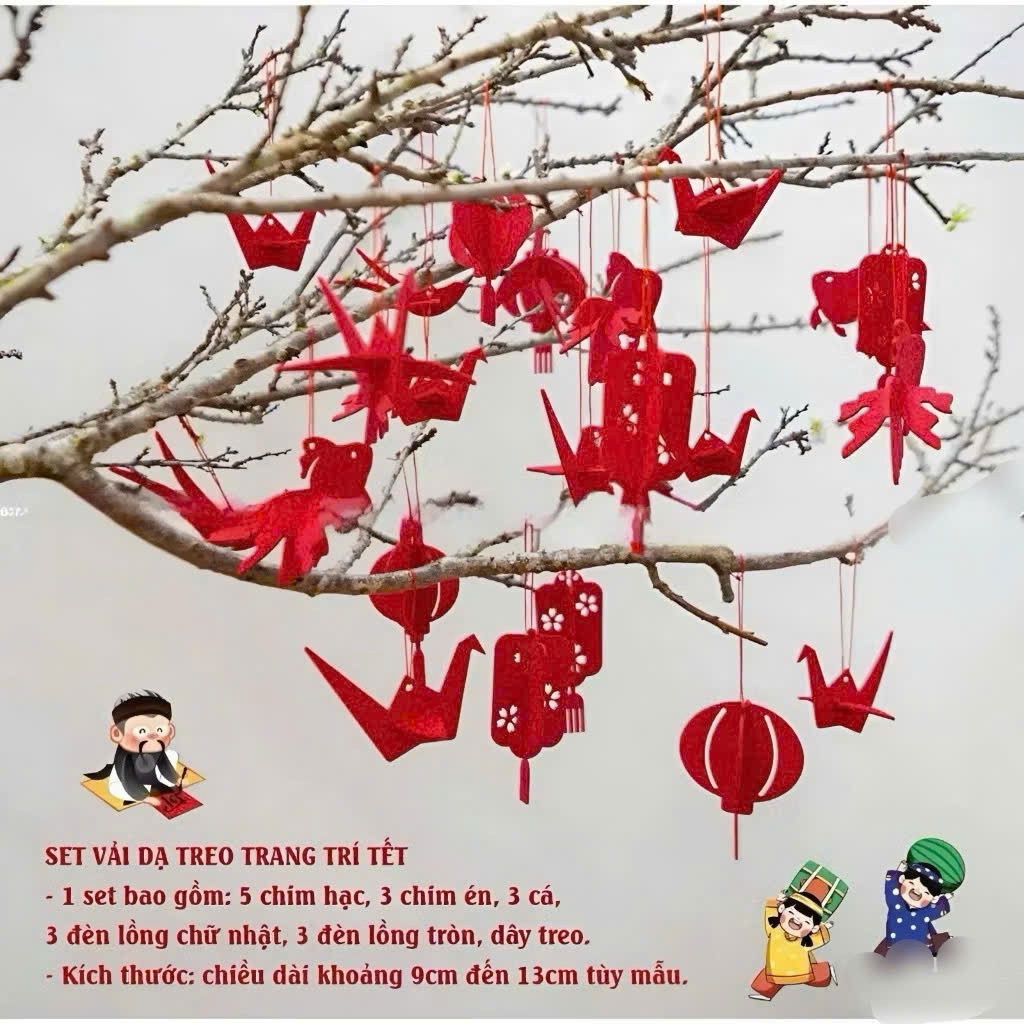 Set 17 Hình Bằng Vải Dạ đỏ Treo Deco không gian trang trí tết -trung thu