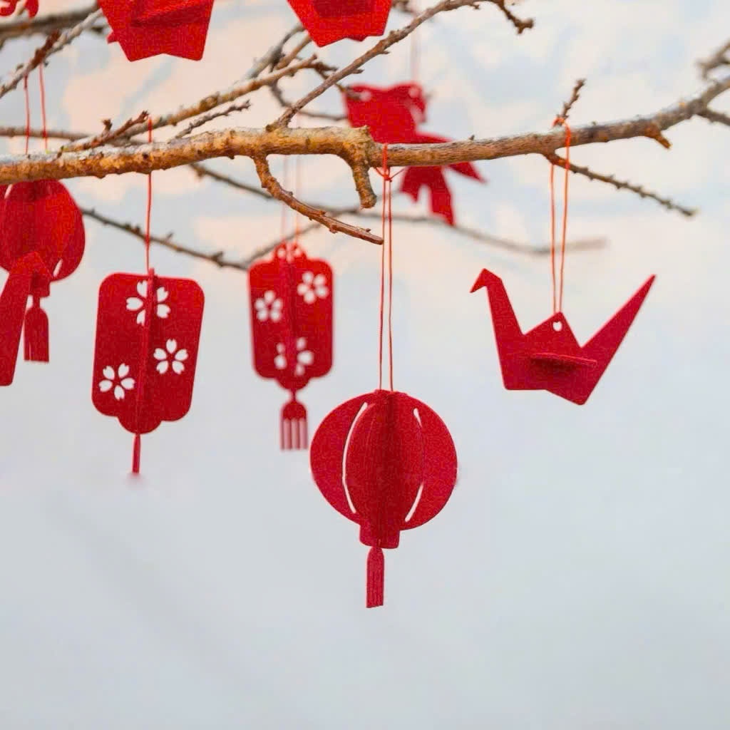 Set 17 Hình Bằng Vải Dạ đỏ Treo Deco không gian trang trí tết -trung thu