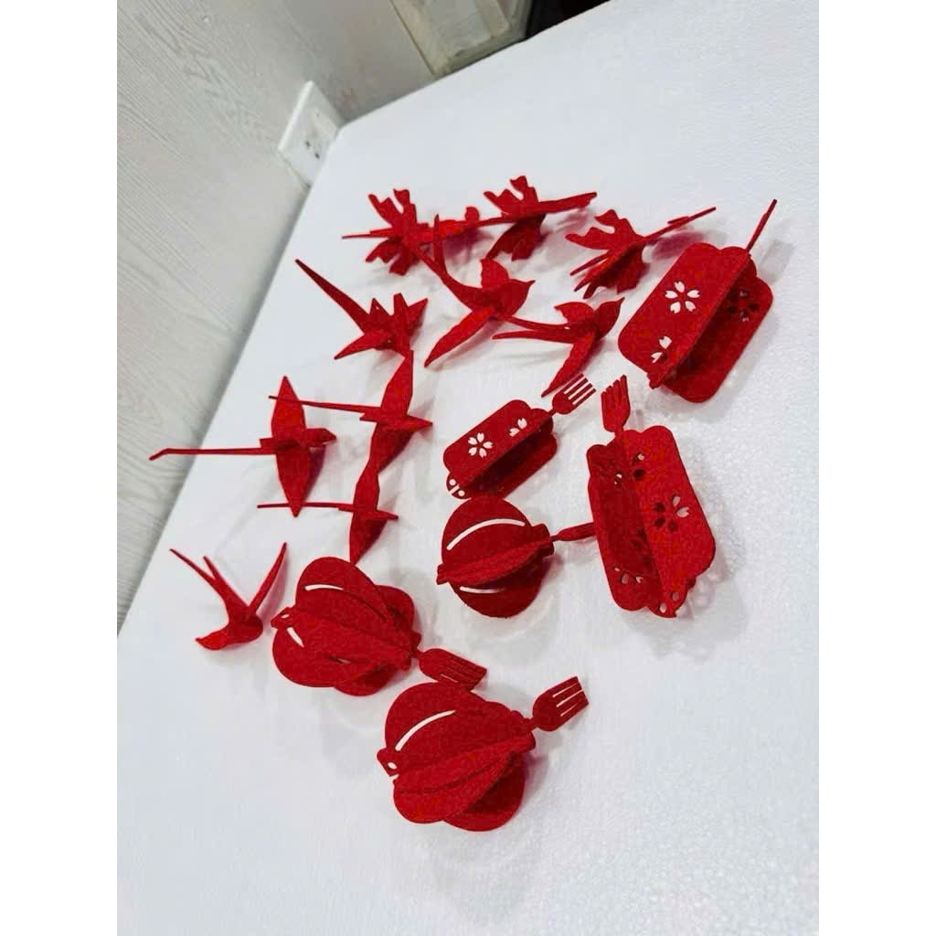 Set 17 Hình Bằng Vải Dạ đỏ Treo Deco không gian trang trí tết -trung thu