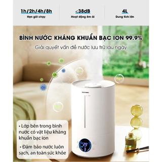 Máy tạo ẩm 4L QCOOKO-518 Chống ẩm mốc, UV diệt khuẩn 99%, Vận hành êm ái <35dB, Thích hợp phòng ngủ & văn phòng