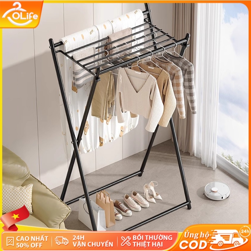 𝐎𝐥𝐢𝐟𝐞 Kệ Treo Quần Áo Gấp Gọn Sào Phơi Đồ  Thông Minh Giá Phơi Quần Áo Cao Cấp Thép Cac Bon