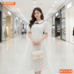 Đầm thiết kế BEMINE cổ tim phối viền dáng chữ A phù hợp đi làm-MT11178