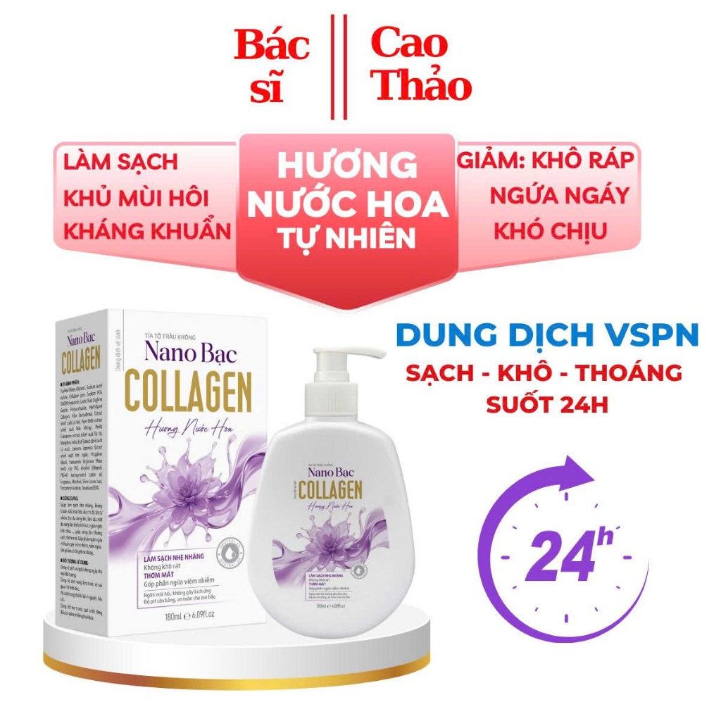 Chai Dung Dịch Vệ Sinh Hương Nước Hoa Chiết Xuất Tía Tô, Nano Bạc, Collagen Chai 180ML - Giúp Ngăn Mùi, Cân Bằng Độ PH