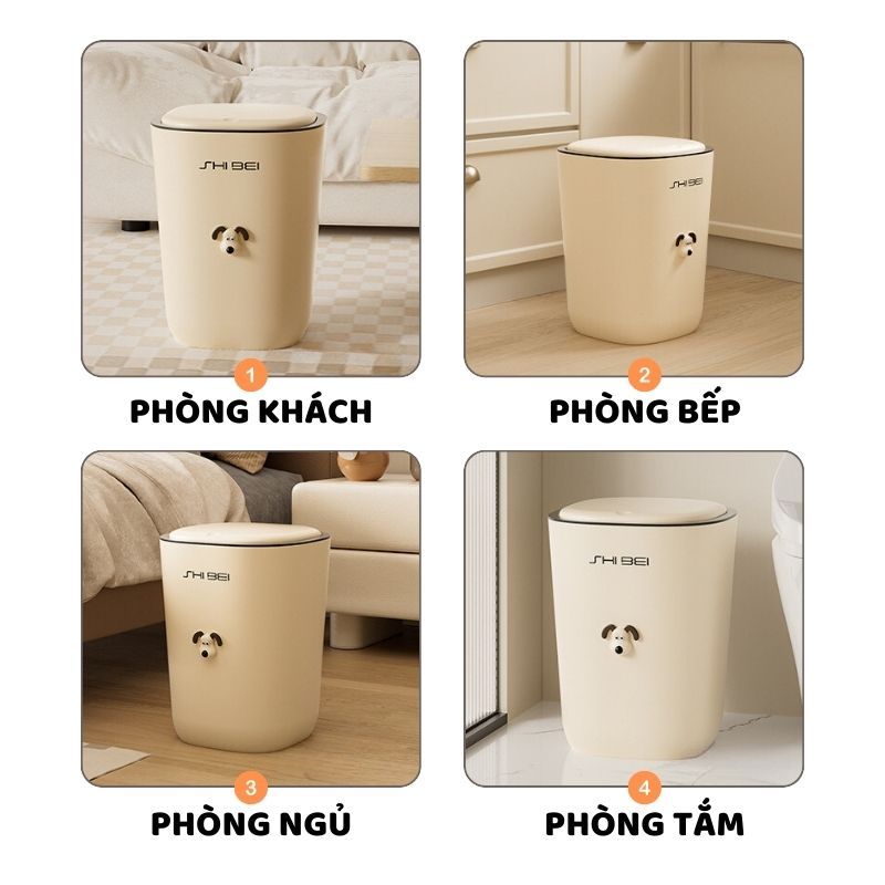 Thùng Rác Có Nắp Kèm Sticker ENODA HOME, Thùng Đựng Rác Decor Trang Trí Văn Phòng Nhựa PP Cứng Cáp TR035