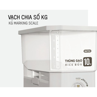 Thùng gạo Clear 10kg MATSU nhựa PP, chất liệu an toàn, thiết kế đo lường thông minh, ngăn ẩm mốc