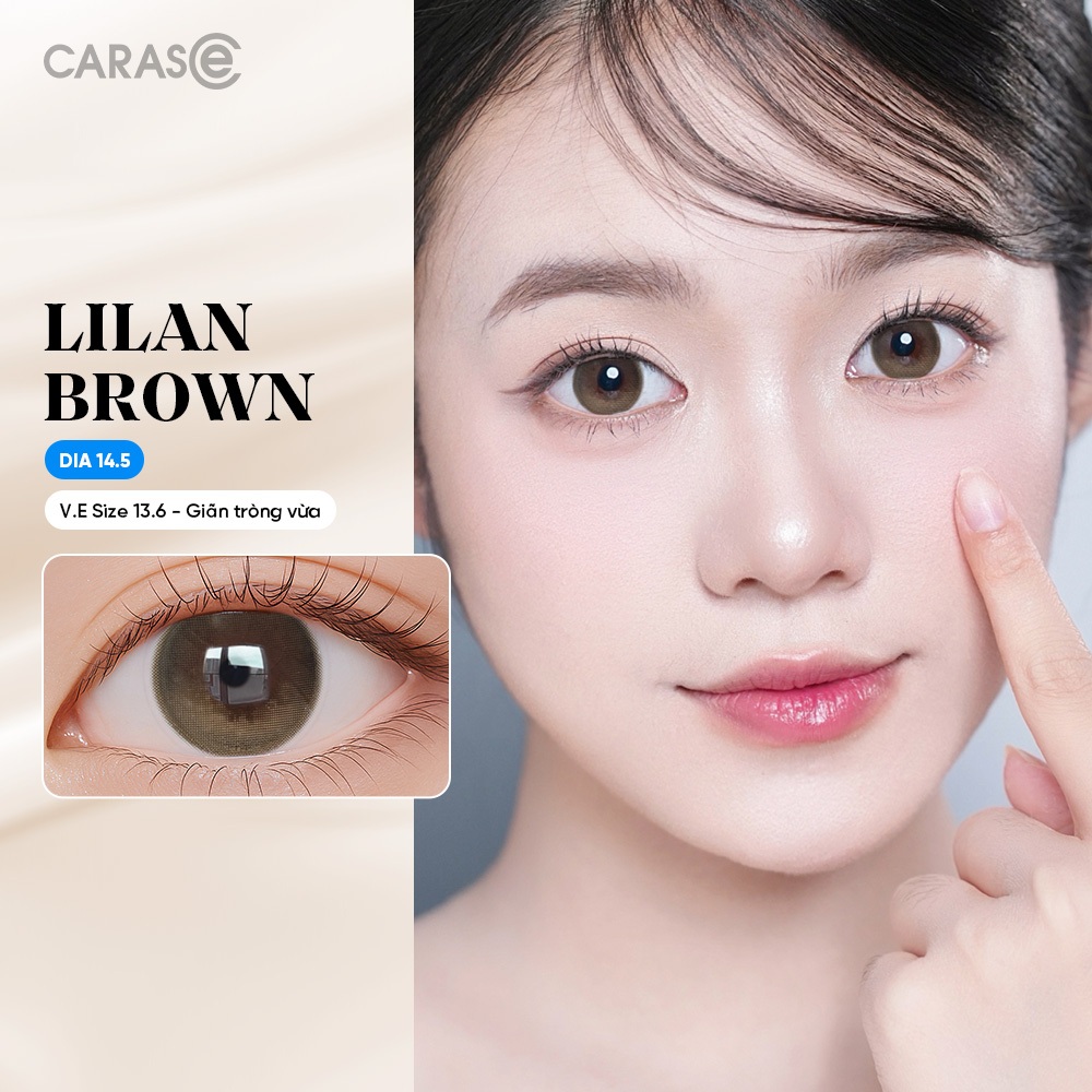 [1 chiếc] Kính áp tròng khoá ẩm 12H 1 Tháng Màu Nâu Sữa Ánh Xám CARASE, Lens cận LILAN BROWN
