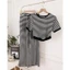 Bộ cotton kẻ Cati áo phối viền đen + quần cullottes A1374