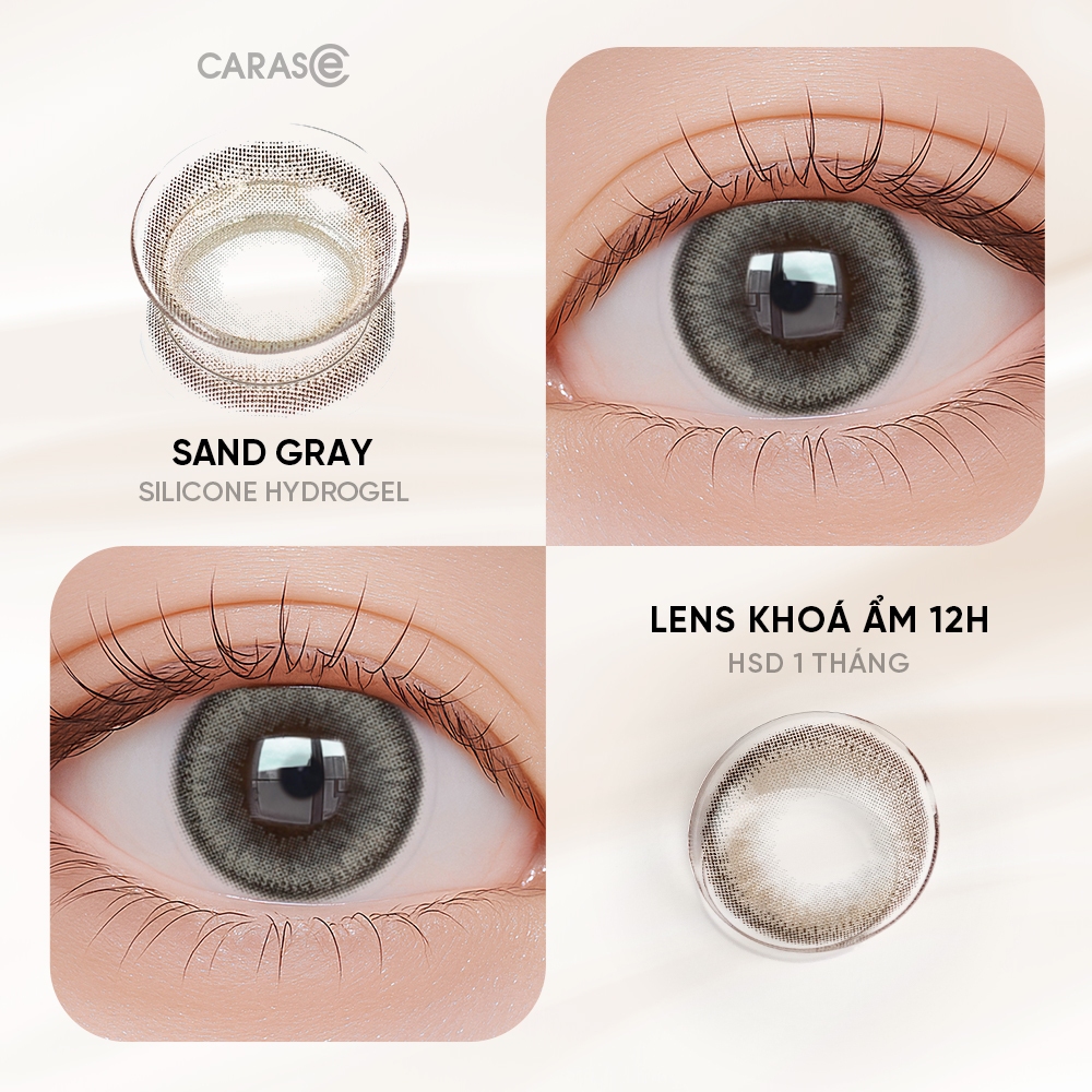 [1 chiếc] Kính áp tròng khoá ẩm 12H 1 Tháng Màu Xám Khói Ánh Nâu CARASE, Lens cận SAND GRAY