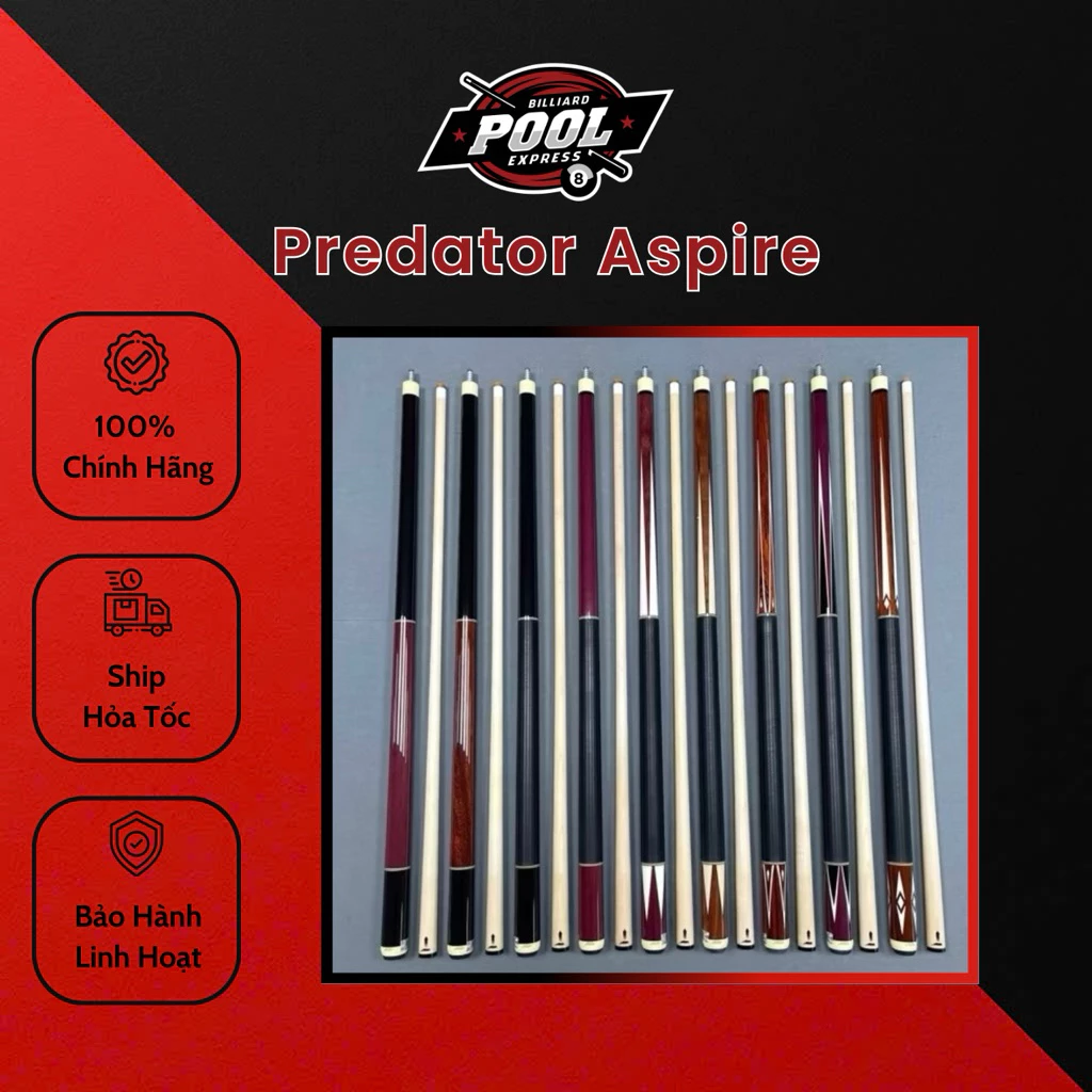 Gậy bi-a, Cơ Bida Predator Aspire (Đủ mã 1-10) Full phụ kiện