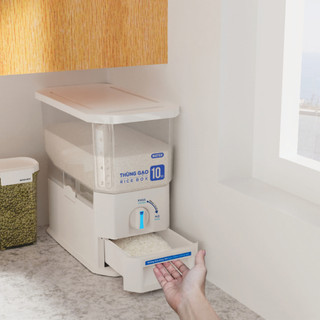 Thùng gạo Clear 10kg MATSU nhựa PP, chất liệu an toàn, thiết kế đo lường thông minh, ngăn ẩm mốc