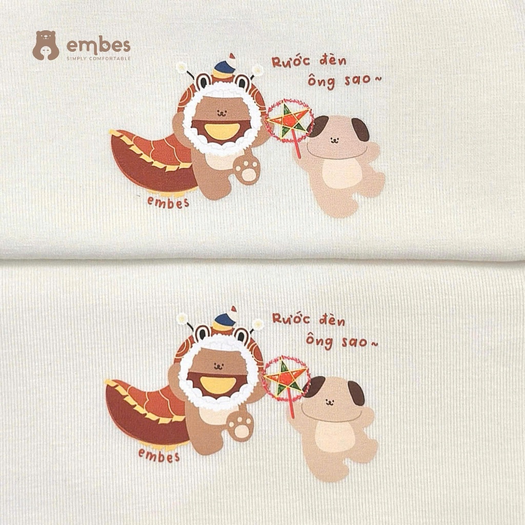 Bộ Yếm Sơ Sinh Embes, Bộ Cộc Tay Phối Quần Yếm In Họa Tiết Hình In Dễ Thương Cho Bé Từ 0-9 Tháng