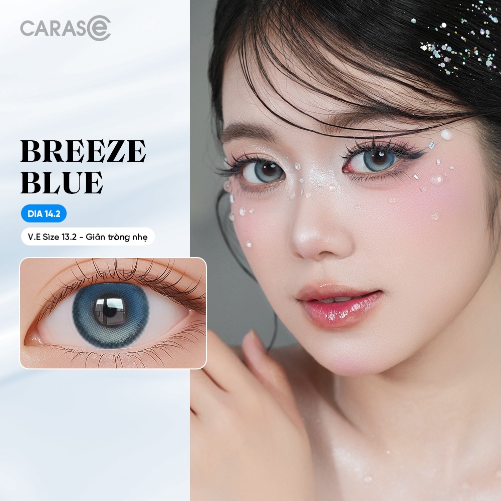 [1 chiếc] Kính áp tròng khoá ẩm 12H 1 Tháng Màu Xanh Navy Ánh Rêu CARASE, Lens cận BREEZE BLUE