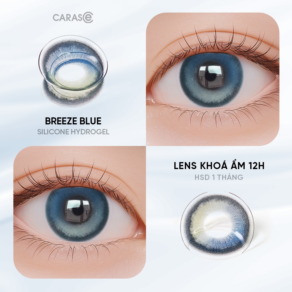 [1 chiếc] Kính áp tròng khoá ẩm 12H 1 Tháng Màu Xanh Navy Ánh Rêu CARASE, Lens cận BREEZE BLUE