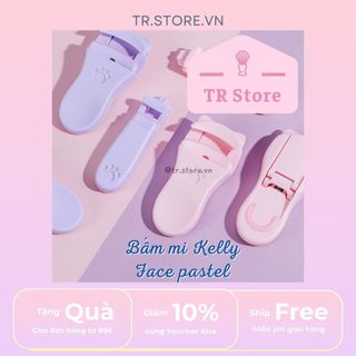 Bộ đôi bấm mi mini Kelly Face pastel họa tiết chân mèo dạng nhựa