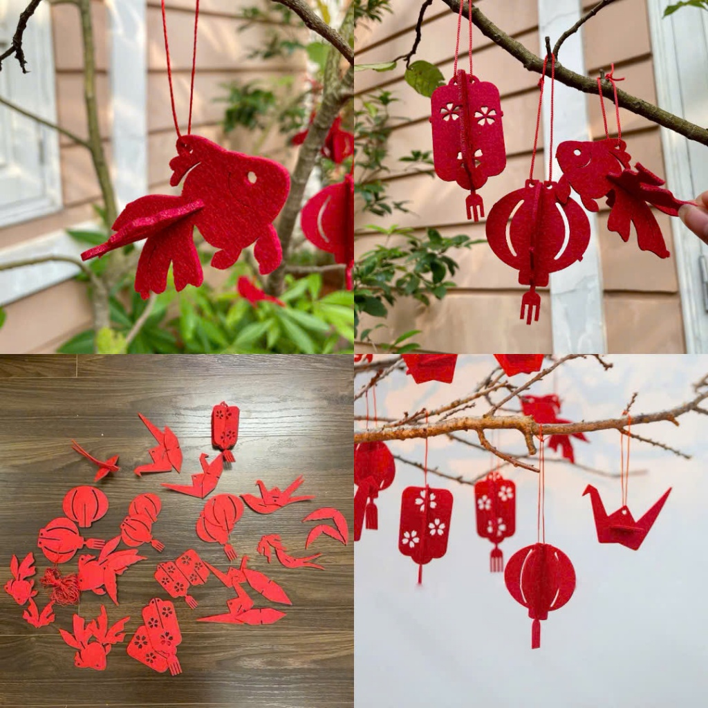 Set Hình Vải Dạ đỏ Treo Deco không gian trang trí tết - trung thu