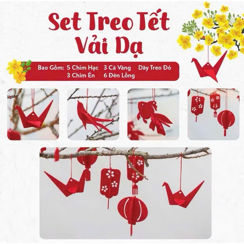 Set Hình Vải Dạ đỏ Treo Deco không gian trang trí tết - trung thu
