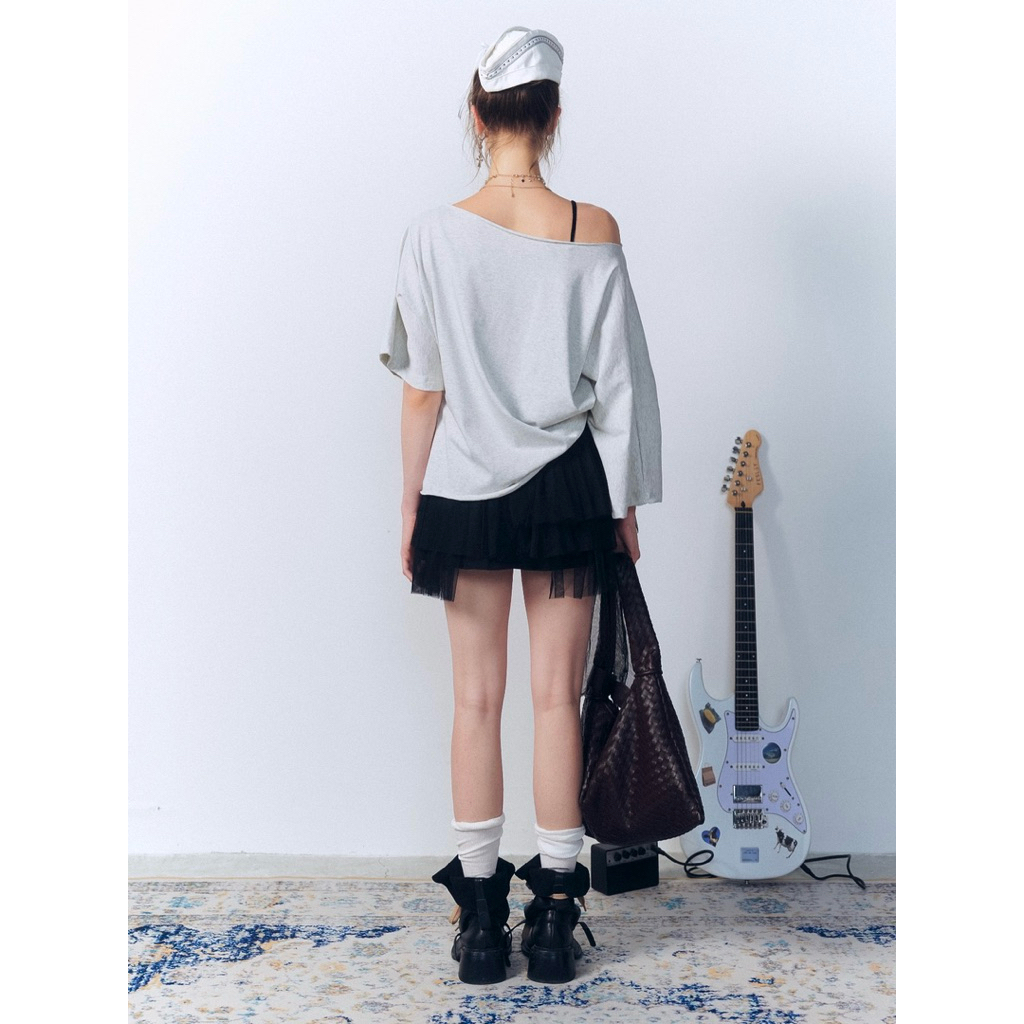 Cheeky Meow Top - Remmus | Áo trễ vai form oversize in mèo đính kèm kèm nơ