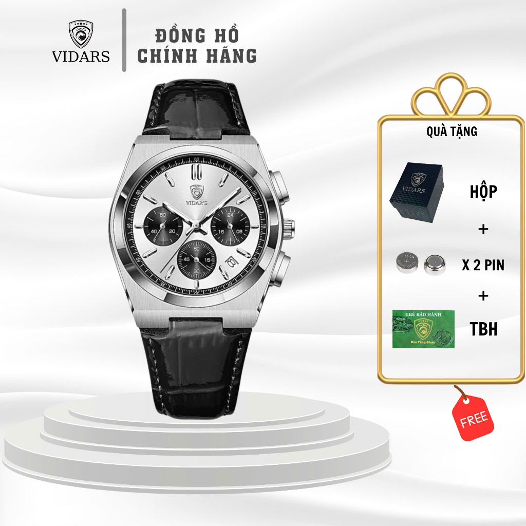 Đồng Hồ Nam VIDARS Chiến Hạm 3 Mắt 6 Kim Dây Da Mặt Tròn Dây Da Ba Mắt Bốn Máy Sáu Kim Thể Thao Chống Nước 3ATM