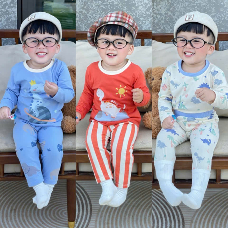 [À ƠI SHOP] B40- set 3 bộ dài tay phối cổ full khủng long- a100.233