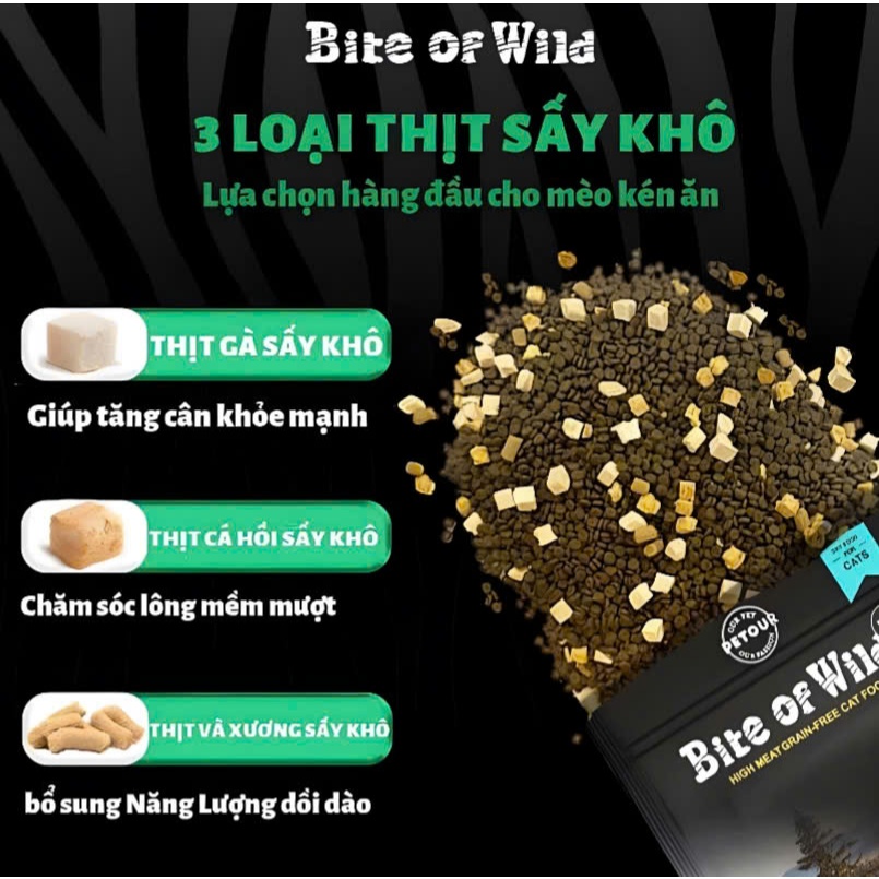Hạt Mèo Bite Of Wild 1kg – Thức Ăn Cao Cấp, 42% Protein, Không Ngũ Cốc, Thịt Gà & Cá Biển Sâu – Dành Cho Mọi Lứa Tuổi
