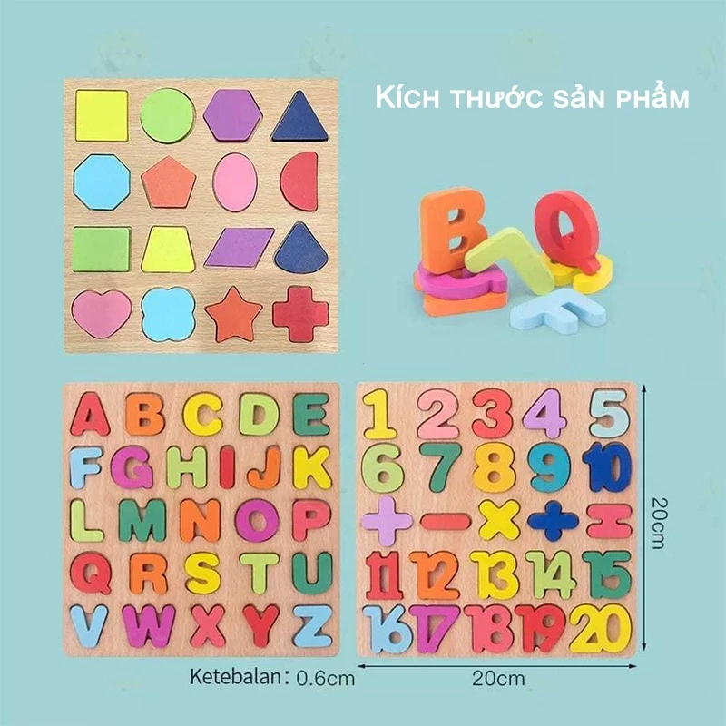 ( Kích Thước 20x20 Cm) Đồ Chơi Bảng Nổi Ghép Bằng Gỗ Kích Cho Bé Làm Quen Với Chữ Và Số