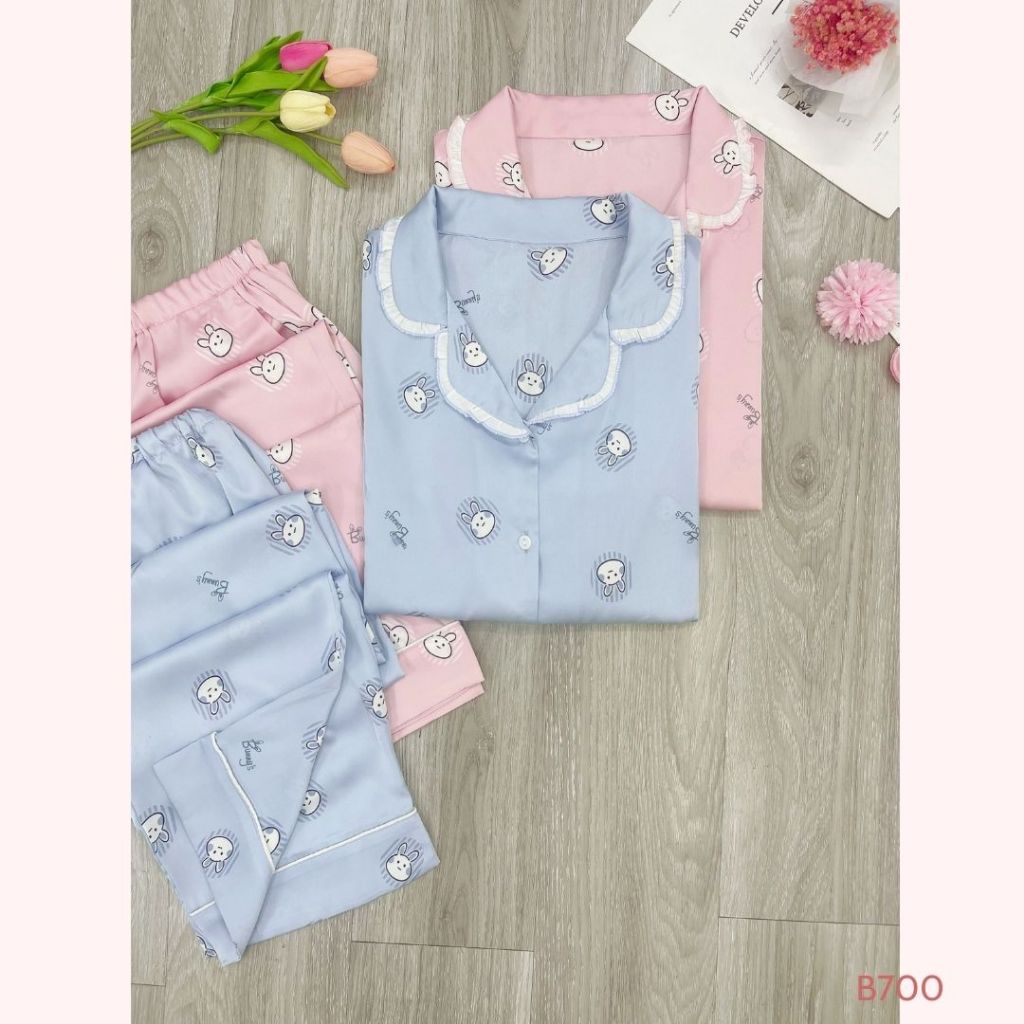 [MỚI VỀ] Bộ đồ pijama lụa dài, áo có vạch ti tiện lợi dành cho mẹ bầu và sau sinh - B700 B2MUM