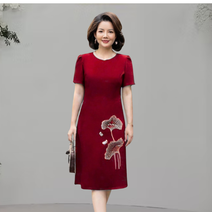 Đầm dự tiệc -Đầm Trung niên- Đầm Suôn-Thêu Kim sa Phale Sang trọng