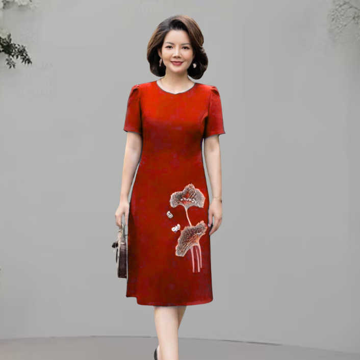 Đầm dự tiệc -Đầm Trung niên- Đầm Suôn-Thêu Kim sa Phale Sang trọng