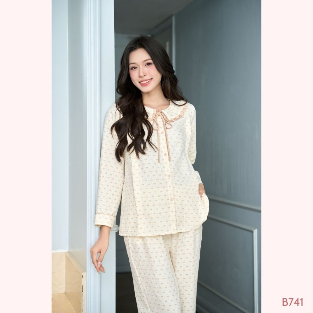 Bộ đồ đũi dáng dài, áo khóa dọc tiện lợi cho con bú quần chun chỉnh, mặc 4 mùa dành cho mẹ bầu và sau sinh B2MUM