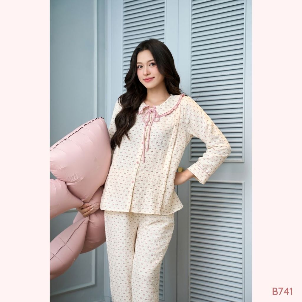 Bộ đồ đũi dáng dài, áo khóa dọc tiện lợi cho con bú quần chun chỉnh, mặc 4 mùa dành cho mẹ bầu và sau sinh B2MUM