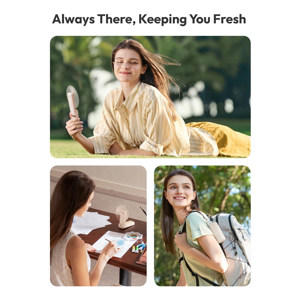 Quạt Cầm Tay AECOOLY Pocket 01 Có Gương (3500rpm, 3 Speed Settings, Foldable & Compact, 17H, 2000mAh,55 dB Low Noise)