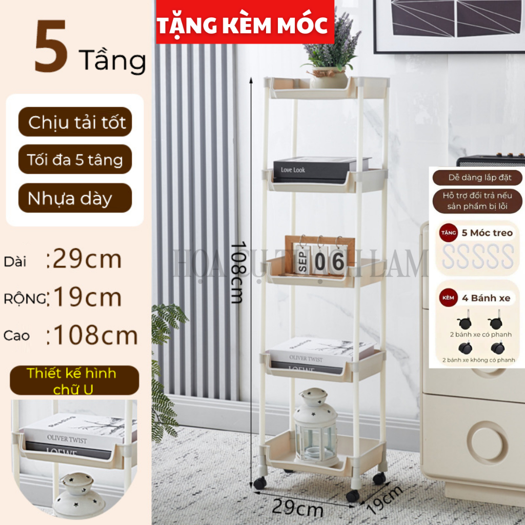 [Tết Cào là có quà] Kệ để đồ đa năng 5 tầng có bánh xe di chuyển tiện lợi kệ sách đựng đồ phòng khách phòng ngủ nhà tắm