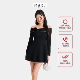 MARC FASHION Đầm Kiểu Nữ Thun Trễ Vai Tay Dài Đính Hoa - CBQH080425