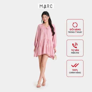 MARC FASHION Đầm Babydoll Tay Dài Cổ Tim Phối Bèo - FAQH051025