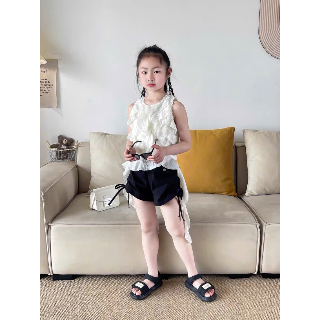 Sét đồ bé gái quần short lưng cao ,áo tầng bèo mẹ và bé ,sét đồ đi chơi du lịch