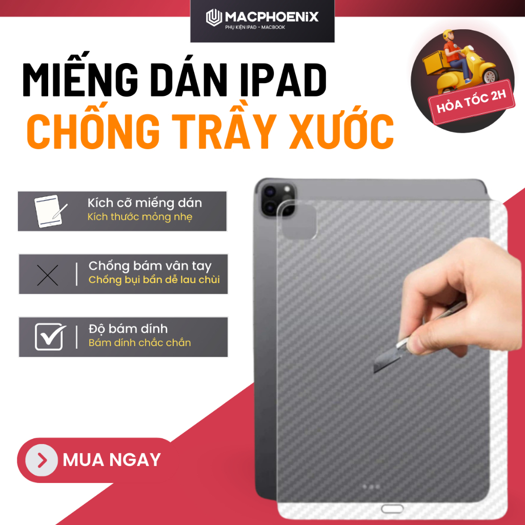 [CAO CẤP] Miếng Dán Lưng iPad Carbon Fiber Macphoenix C10 – Bảo Vệ Toàn Diện | Chống Trầy Xước | Không Vân Tay