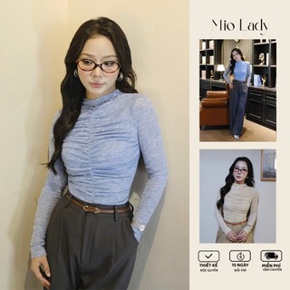 Áo thun nữ dài tay cổ leo muối tiêu, nhún ngực, co giãn, khóa sườn Mio Lady AO015