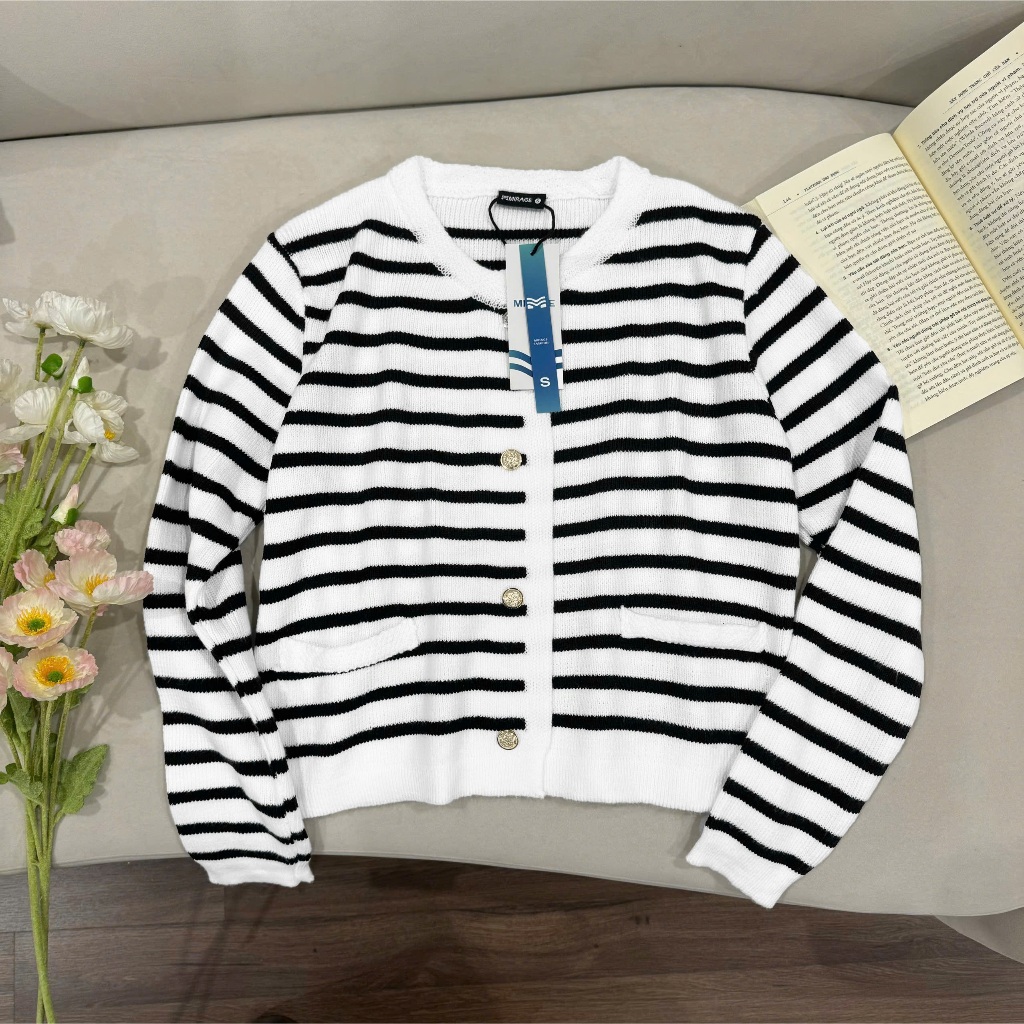 Áo Khoác Cardigan Sọc Trắng Local Brand Chất Len Mongtoghi Mềm Mịn.