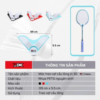 Móc Treo Vợt Cầu Lông ZDK MT01 3D Nhựa PETG Nguyên Sinh, Dán Tường Chắc Chắn, Treo Vợt Gọn Gàng