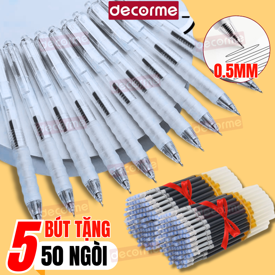 Bút gel bấm basic RS8802 DecorMe viết nhanh khô ngòi 0.5mm 3 màu đen xanh đỏ viết trơn mực đều nét chữ đẹp