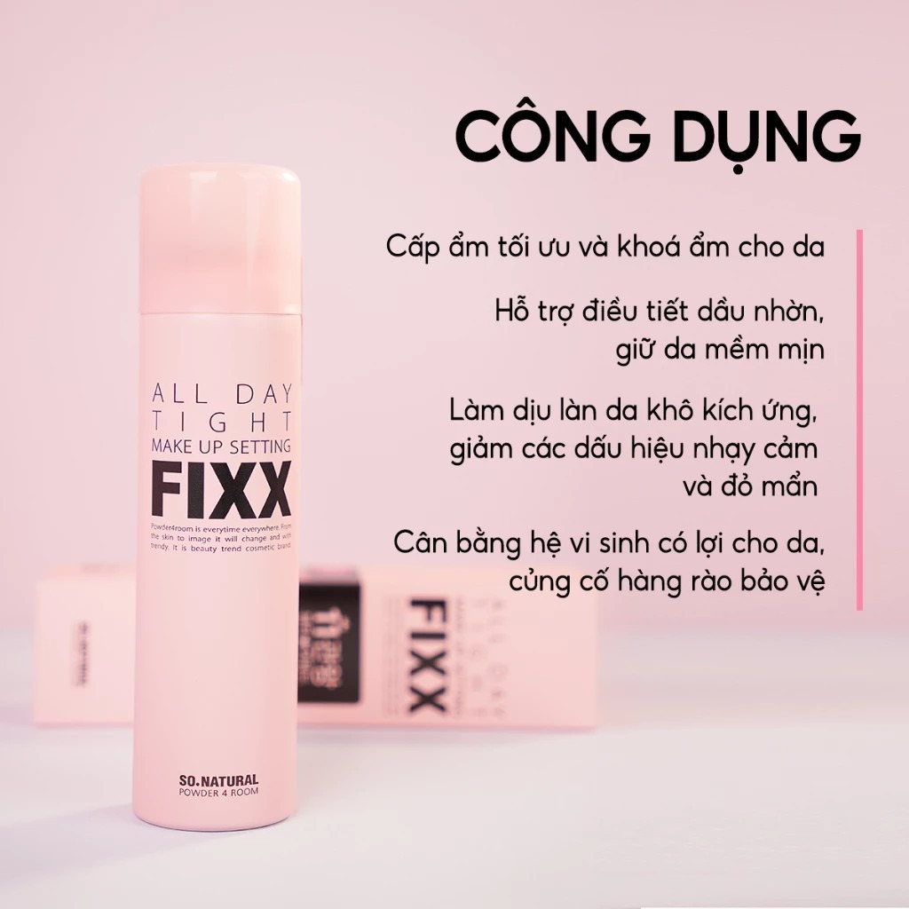 Xịt Khóa Makeup Fixx So Natural Từng Loại Da AllDay Tight - Real Matte - Water Glow Makeup 75ML