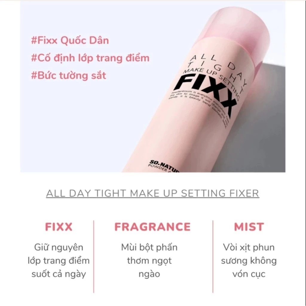 Xịt Khóa Makeup Fixx So Natural Từng Loại Da AllDay Tight - Real Matte - Water Glow Makeup 75ML