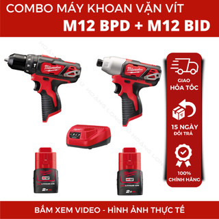 Combo Máy Khoan M12 BPD + Máy Vặn Vít M12 BID Milwaukee | Dùng Pin 12V | Có Pin + Sạc | Chính Hãng