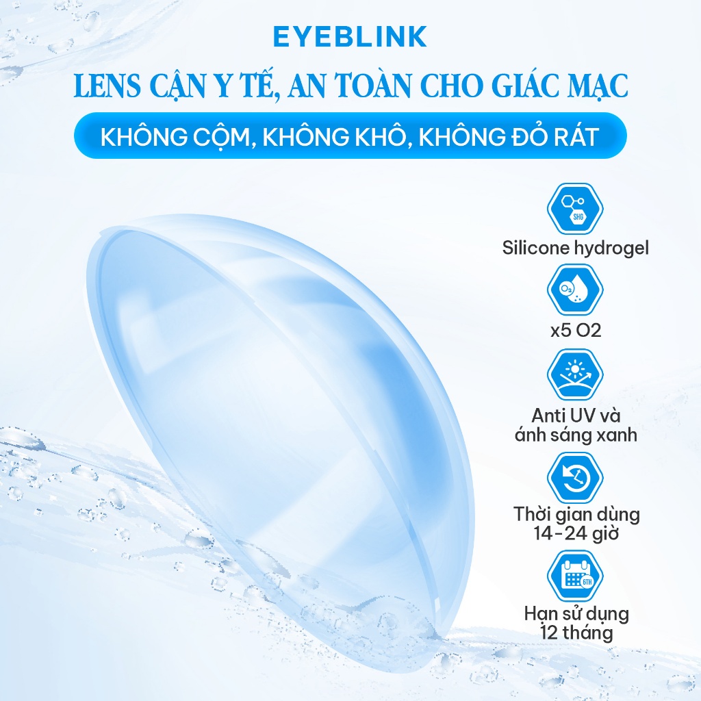 Kính Áp Tròng Cận Y Tế Cấp Ẩm Trong Suốt EYEBLINK cho MẮT NHẠY CẢM Chất Liệu Silicone Hydrogel 20h HSD 6/12 Tháng