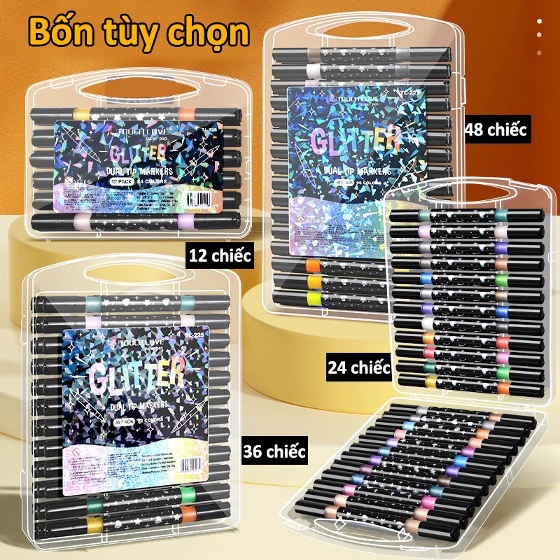 Bút Flash Lấp Lánh Hai Đầu Hai Màu, Mực Nhũ Glitter Sáng Đẹp, Đánh Dấu Nội Dung Học Tập Và Trang Trí Thủ Công
