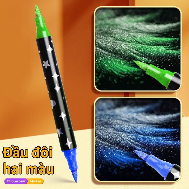 Bút Flash Lấp Lánh Hai Đầu Hai Màu, Mực Nhũ Glitter Sáng Đẹp, Đánh Dấu Nội Dung Học Tập Và Trang Trí Thủ Công
