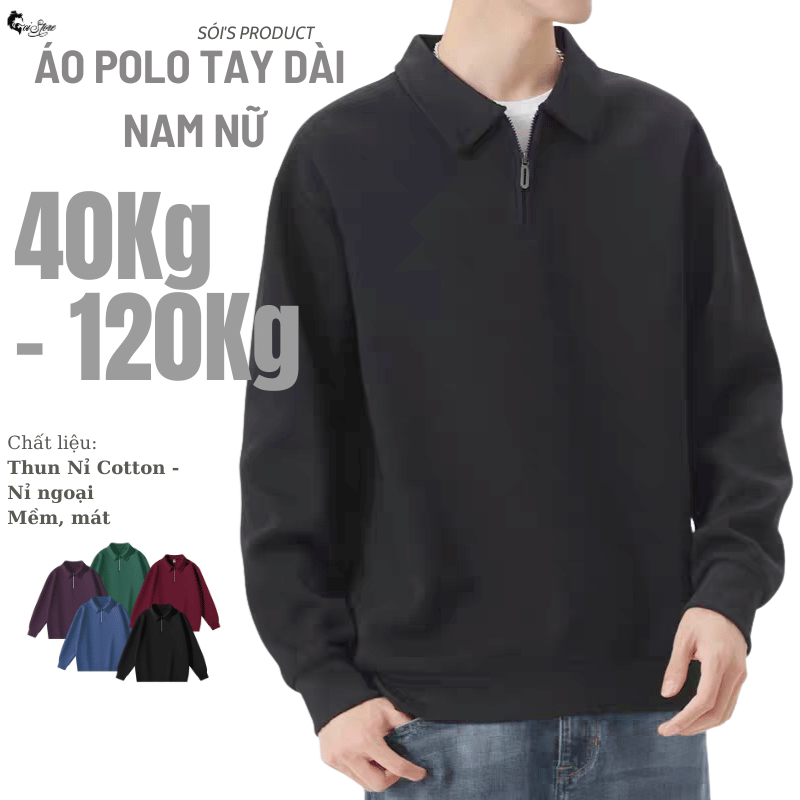 40-115KG Áo Thun Polo Tay Dài Nam Nữ Thu Đông Giữ Ấm Khóa Zip BIGSIZE - MÃ 49