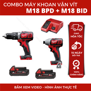 Combo Máy Khoan M18 BPD + Vặn Vít M18 BID Milwaukee | Kèm Pin + Sạc/Dùng Pin 18V| Bảo Hành 12 Tháng
